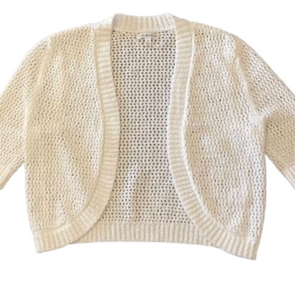 croft & barrow Sweaters - Croft & Barrow Women’s Cardigan Size Medium White Open Front 3/4 Sleeve Knit